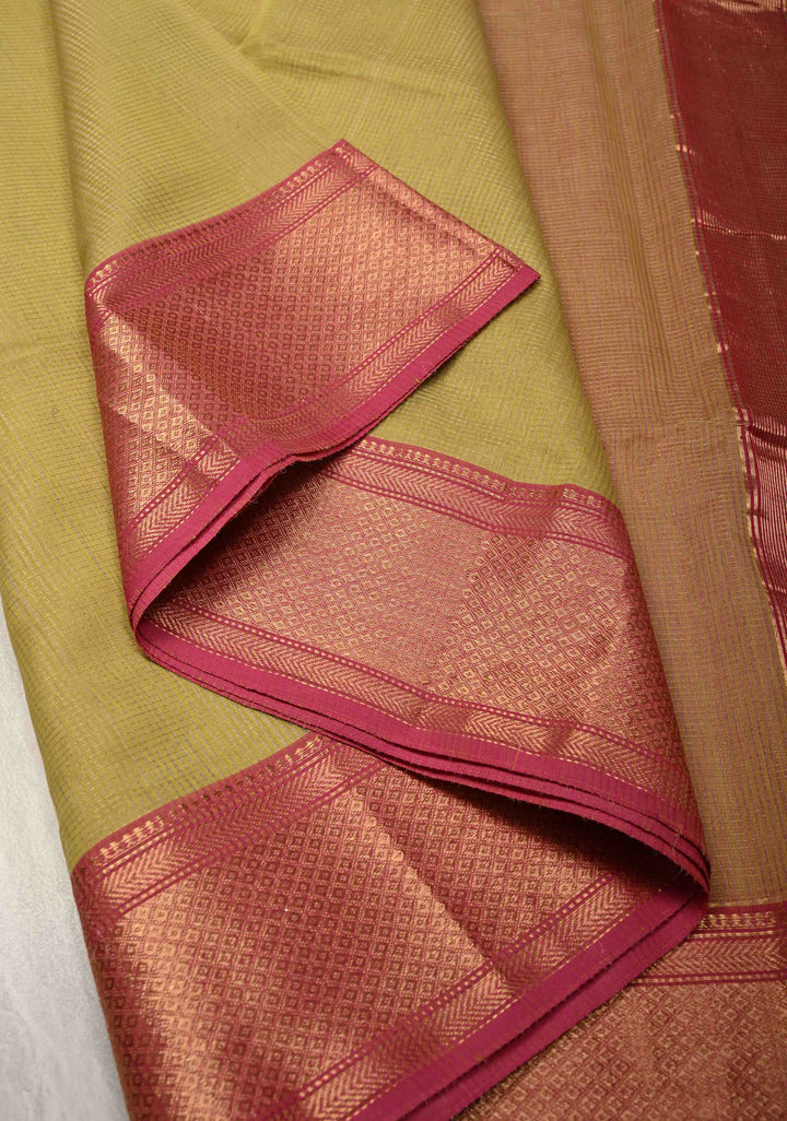 Yellow Handwoven Maheshwari Silk Cotton Saree with Tissue Checks and Contrast Zari Border