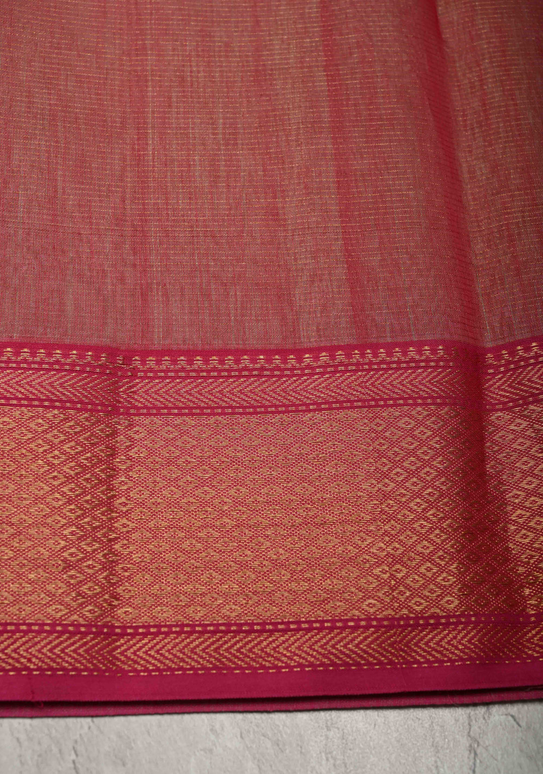 Tea Green Handwoven Maheshwari Silk Cotton Saree with Tissue Checks and Contrast Zari Border