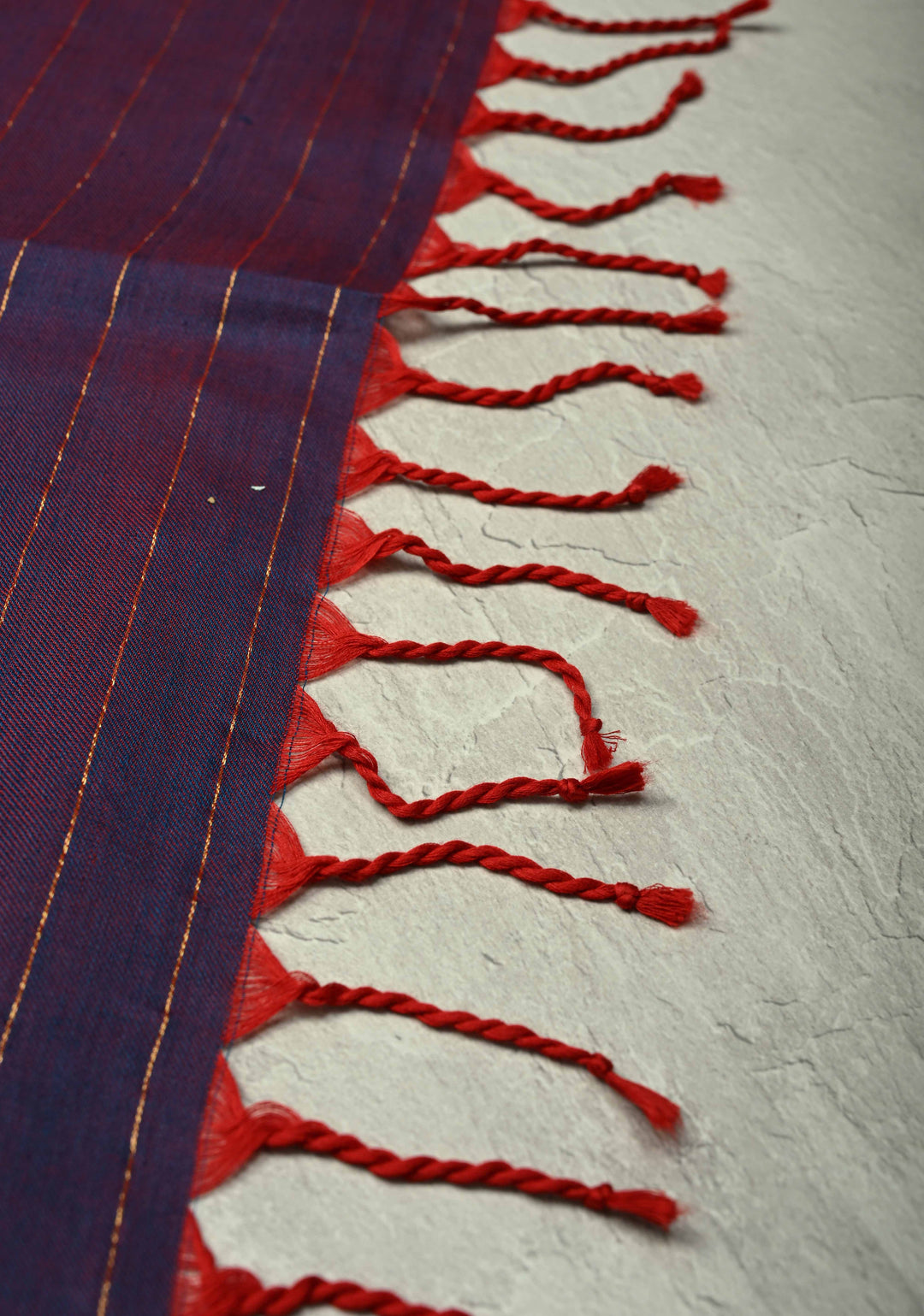 Blue-Red Reversible Maheshwari Mercerized Cotton Saree with Zari Stripes, No Blouse Piece