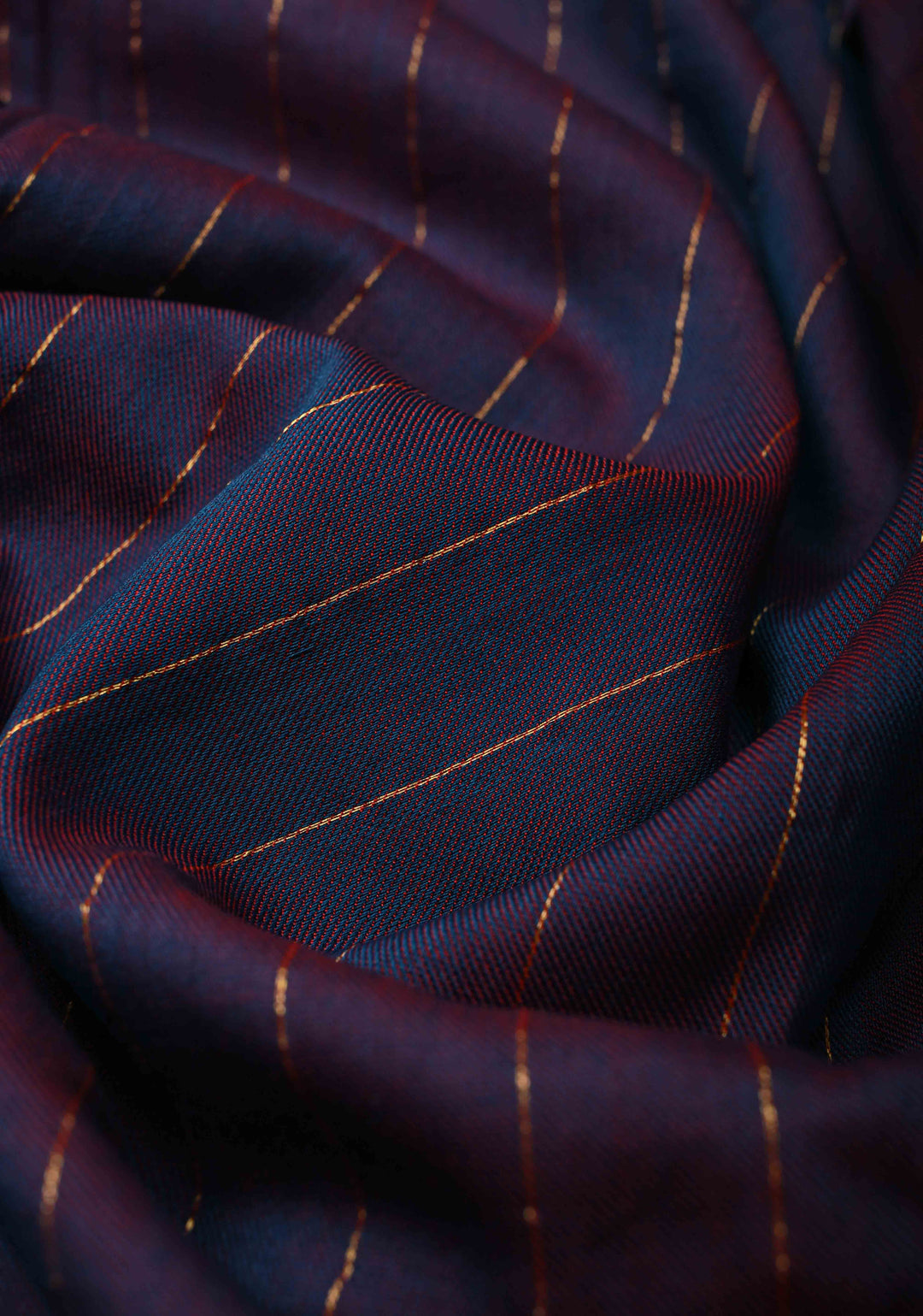 Blue-Red Reversible Maheshwari Mercerized Cotton Saree with Zari Stripes, No Blouse Piece