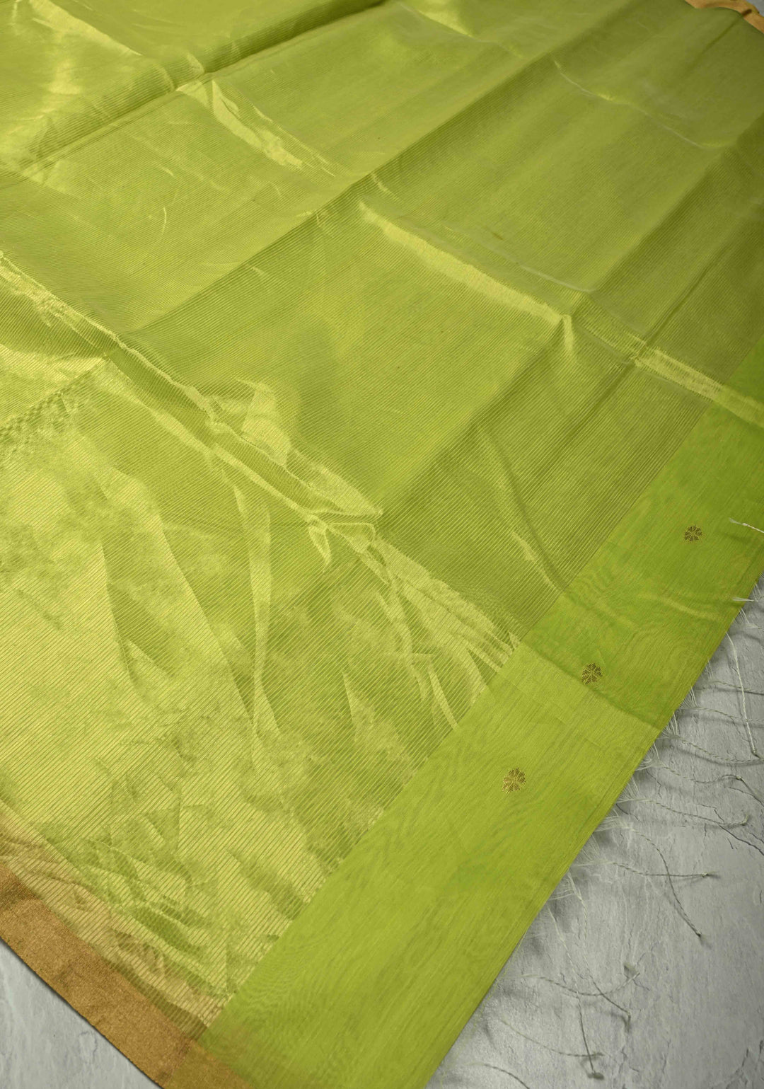 Chartreuse Half-and-Half Tissue Stripes Maheshwari Silk Cotton Saree and Minimal Zari Border