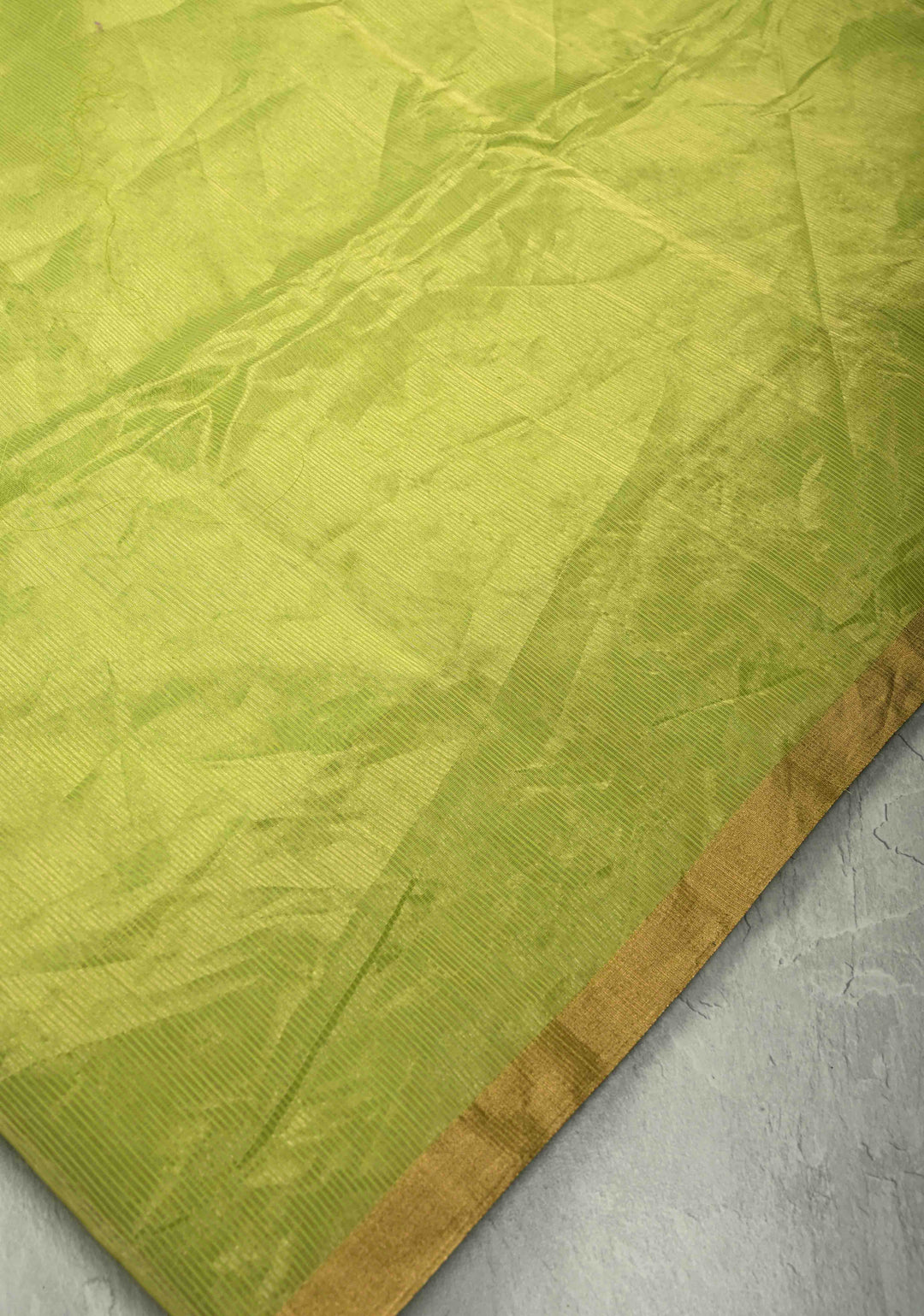 Chartreuse Half-and-Half Tissue Stripes Maheshwari Silk Cotton Saree and Minimal Zari Border