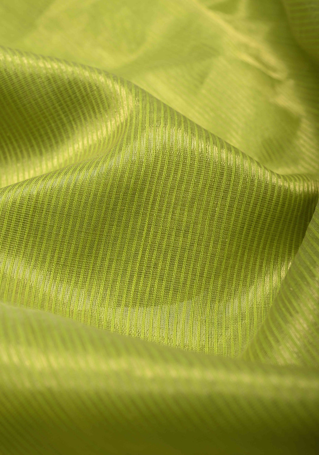 Chartreuse Half-and-Half Tissue Stripes Maheshwari Silk Cotton Saree and Minimal Zari Border
