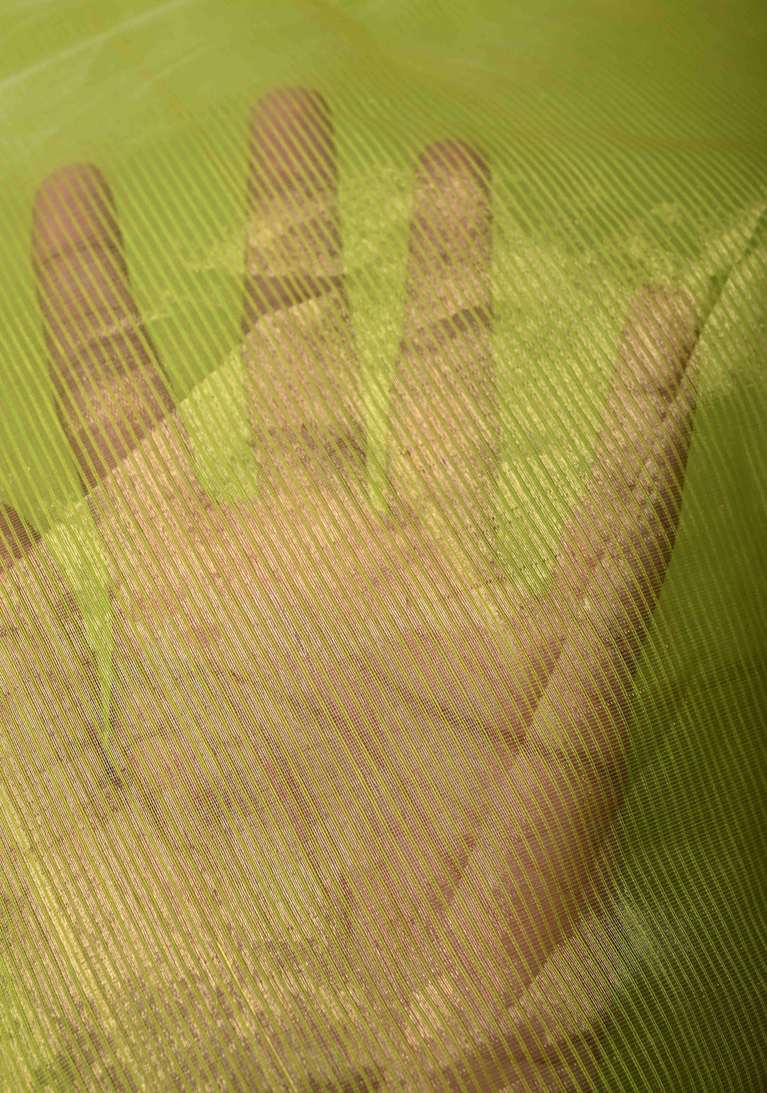 Chartreuse Half-and-Half Tissue Stripes Maheshwari Silk Cotton Saree and Minimal Zari Border