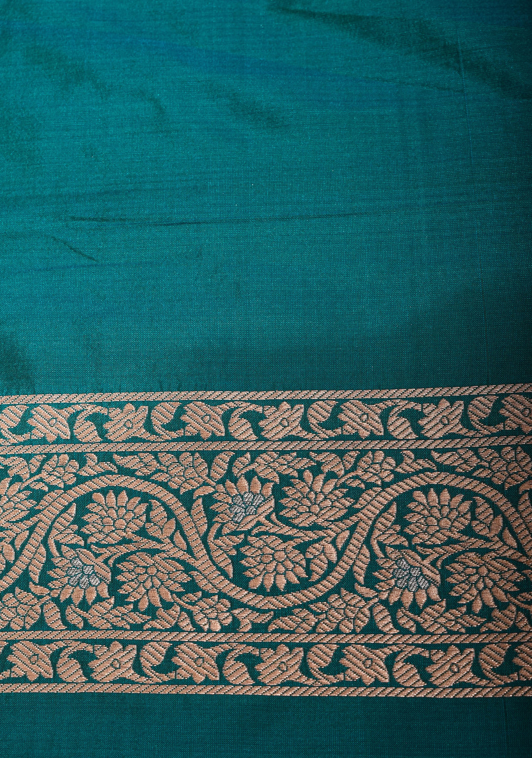 Peacock Green Banarasi Katan Silk Saree with Alfi Geometric Pattern and Zari Border | SILK MARK CERTIFIED