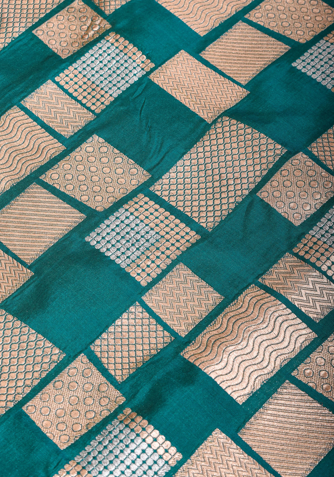 Peacock Green Banarasi Katan Silk Saree with Alfi Geometric Pattern and Zari Border | SILK MARK CERTIFIED