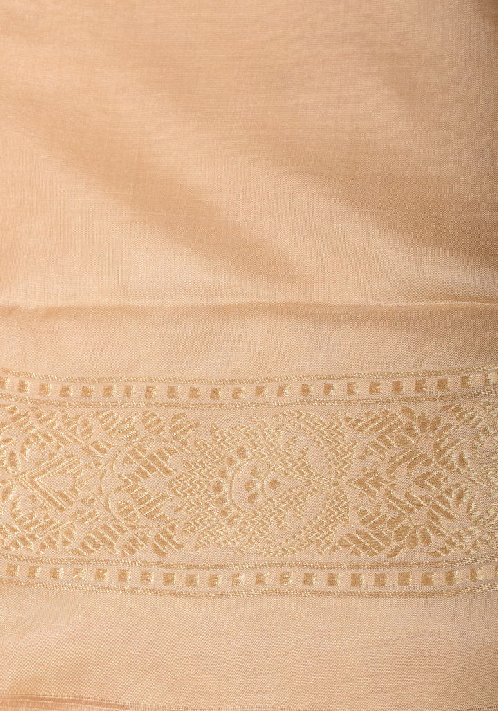 Morpankh meenakari Banarasi Katan Silk Saree in Beige | SILK MARK CERTIFIED