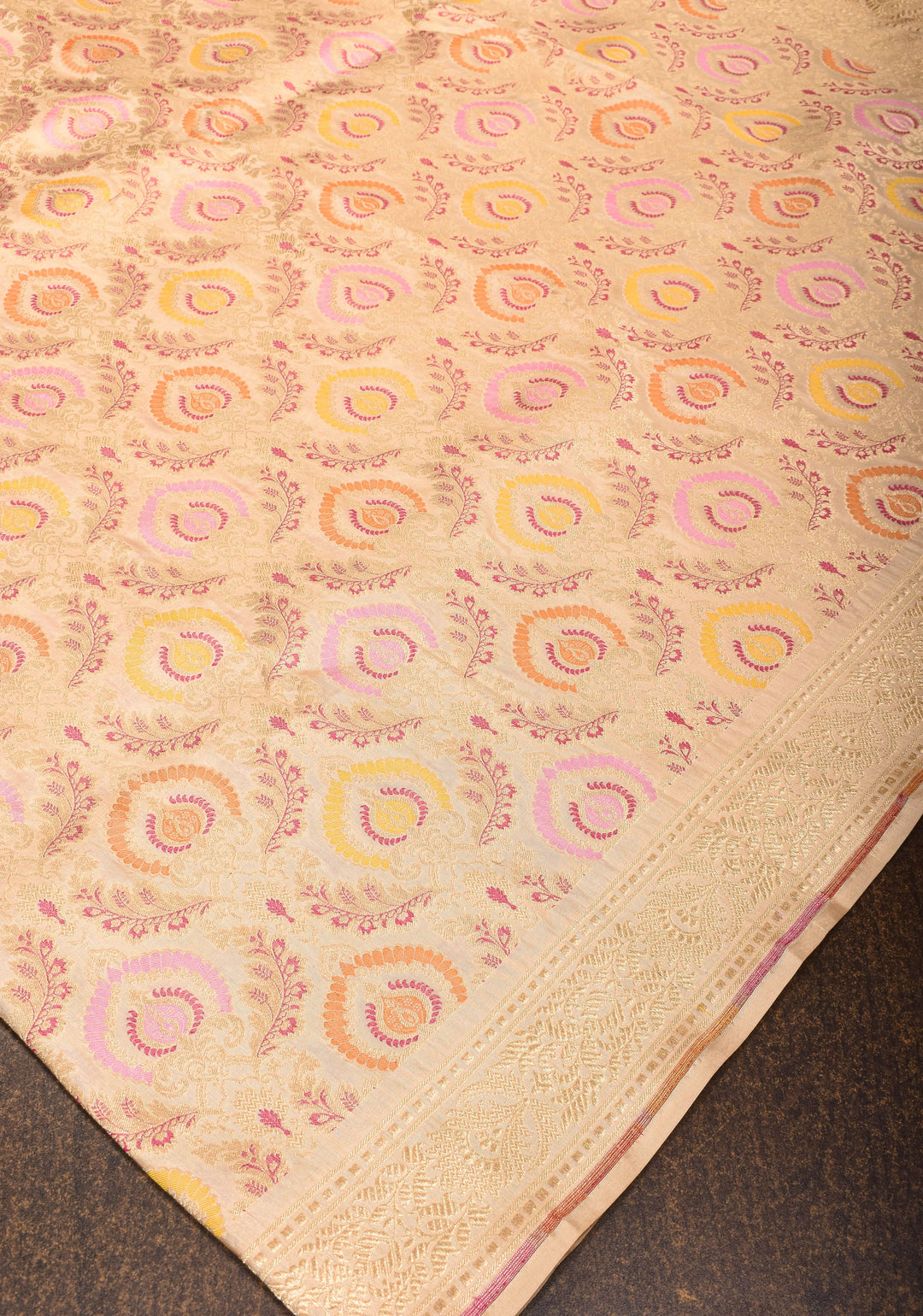 Morpankh meenakari Banarasi Katan Silk Saree in Beige | SILK MARK CERTIFIED