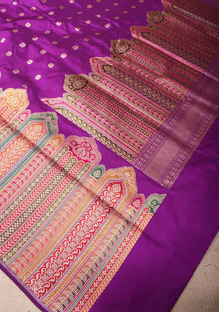 Banarasi Pure Katan Silk Saree in Purple with Exqusite Meenakari Arch Border| SILK MARK CERTIFIED