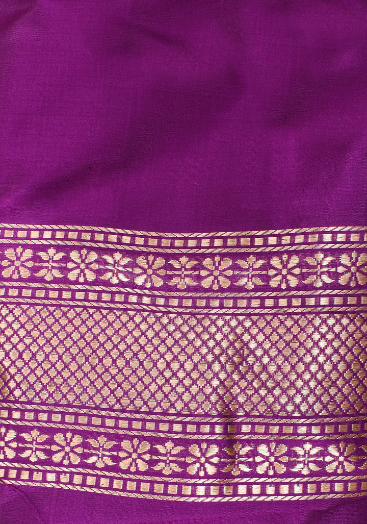 Banarasi Pure Katan Silk Saree in Purple with Exqusite Meenakari Arch Border| SILK MARK CERTIFIED