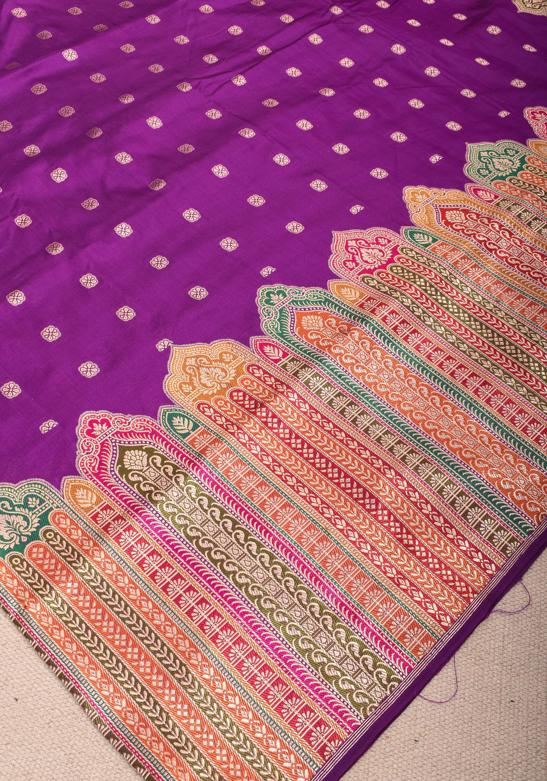 Banarasi Pure Katan Silk Saree in Purple with Exqusite Meenakari Arch Border| SILK MARK CERTIFIED