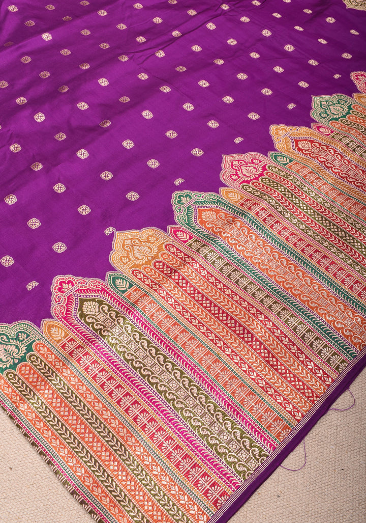 Banarasi Pure Katan Silk Saree in Purple with Exqusite Meenakari Arch Border| SILK MARK CERTIFIED