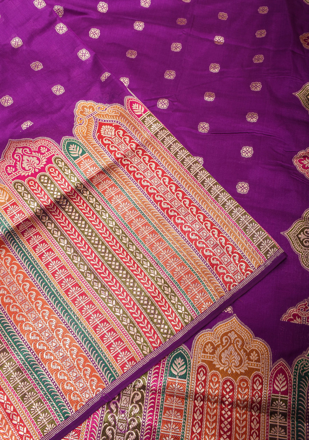 Banarasi Pure Katan Silk Saree in Purple with Exqusite Meenakari Arch Border| SILK MARK CERTIFIED