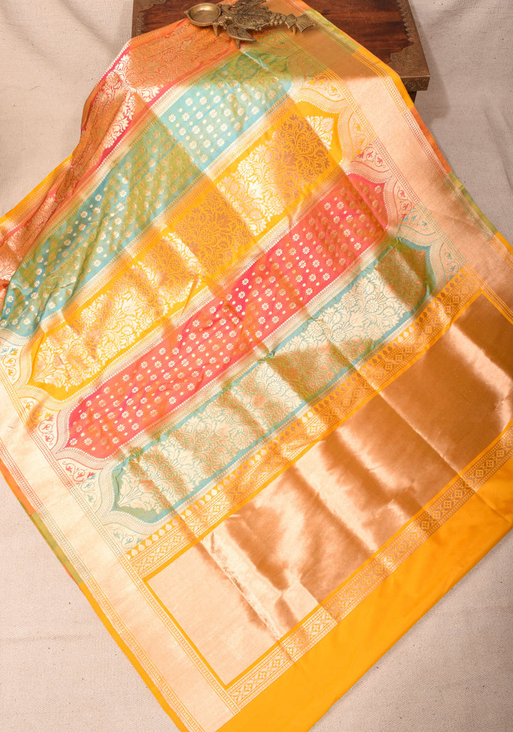 Banarasi  Jharokha Pattern Katan silk saree in Yellow and Zari Border | SILK MARK CERTIFIED