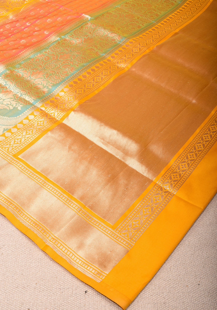 Banarasi  Jharokha Pattern Katan silk saree in Yellow and Zari Border | SILK MARK CERTIFIED