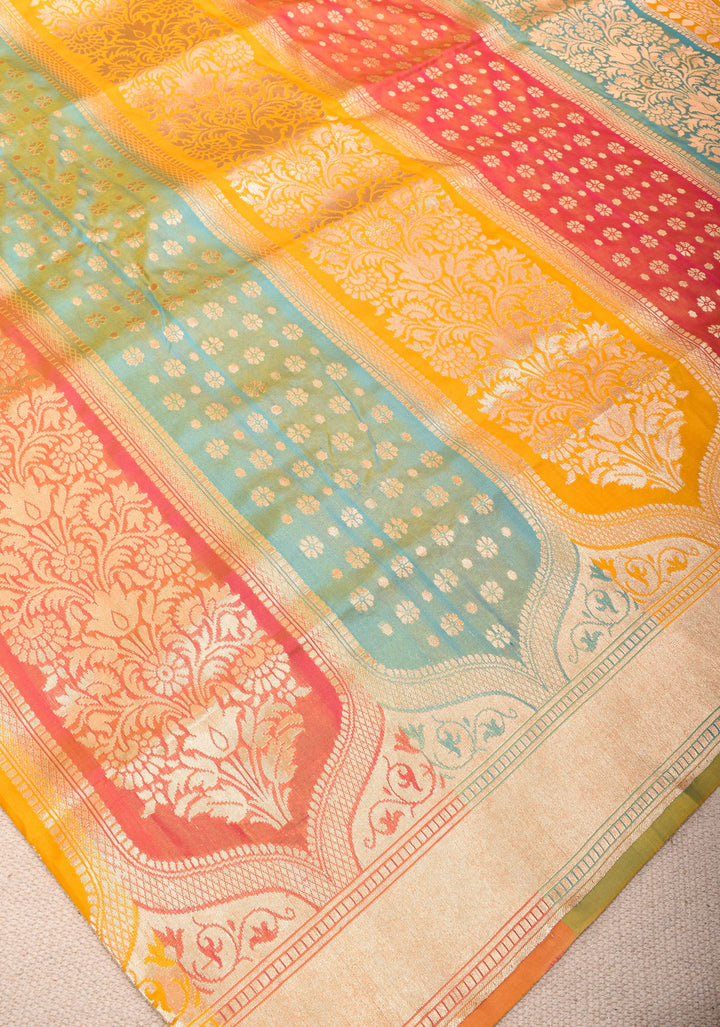 Banarasi  Jharokha Pattern Katan silk saree in Yellow and Zari Border | SILK MARK CERTIFIED