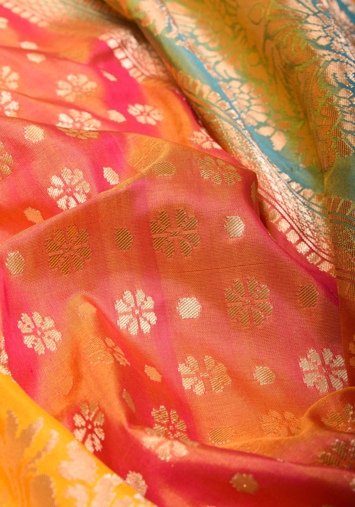 Banarasi  Jharokha Pattern Katan silk saree in Yellow and Zari Border | SILK MARK CERTIFIED