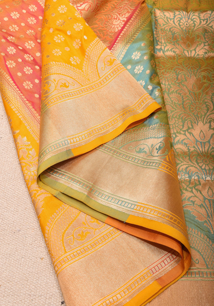 Banarasi  Jharokha Pattern Katan silk saree in Yellow and Zari Border | SILK MARK CERTIFIED