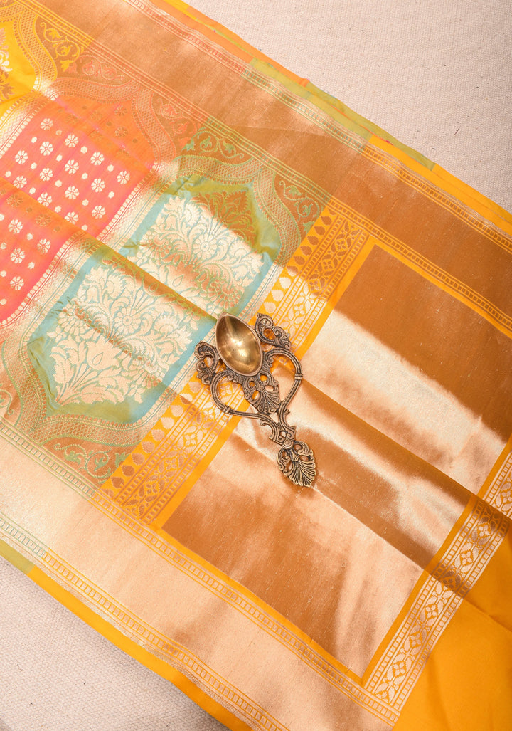 Banarasi  Jharokha Pattern Katan silk saree in Yellow and Zari Border | SILK MARK CERTIFIED
