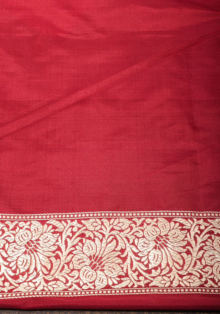 Tan Gold Katan Tissue Silk Saree with Sona Rupa Butta and Red Kadhiyal Weave Borders | SILK MARK CERTIFIED