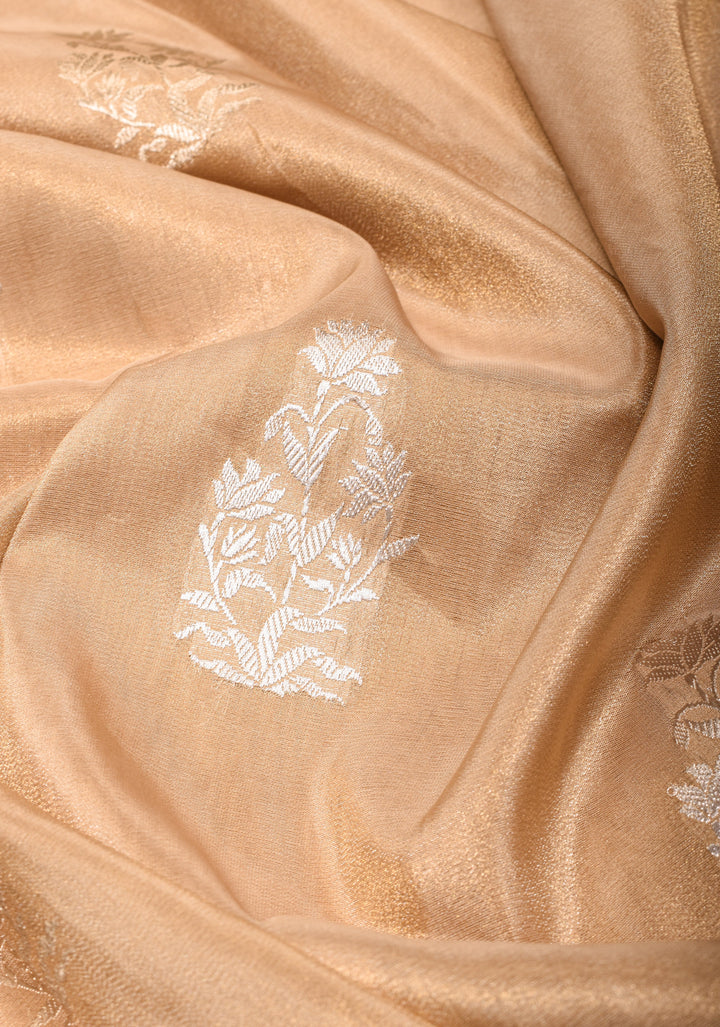 Tan Gold Katan Tissue Silk Saree with Sona Rupa Butta and Red Kadhiyal Weave Borders | SILK MARK CERTIFIED