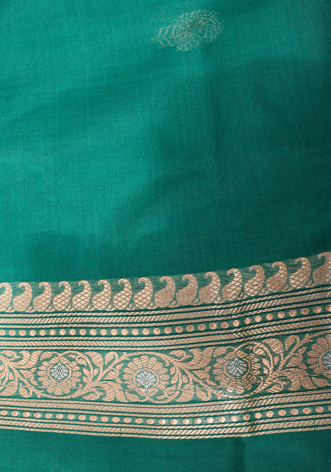 Teal Banarasi Kora Silk Saree With Meenakari Floral Butta and Border | SILK MARK CERTIFIED