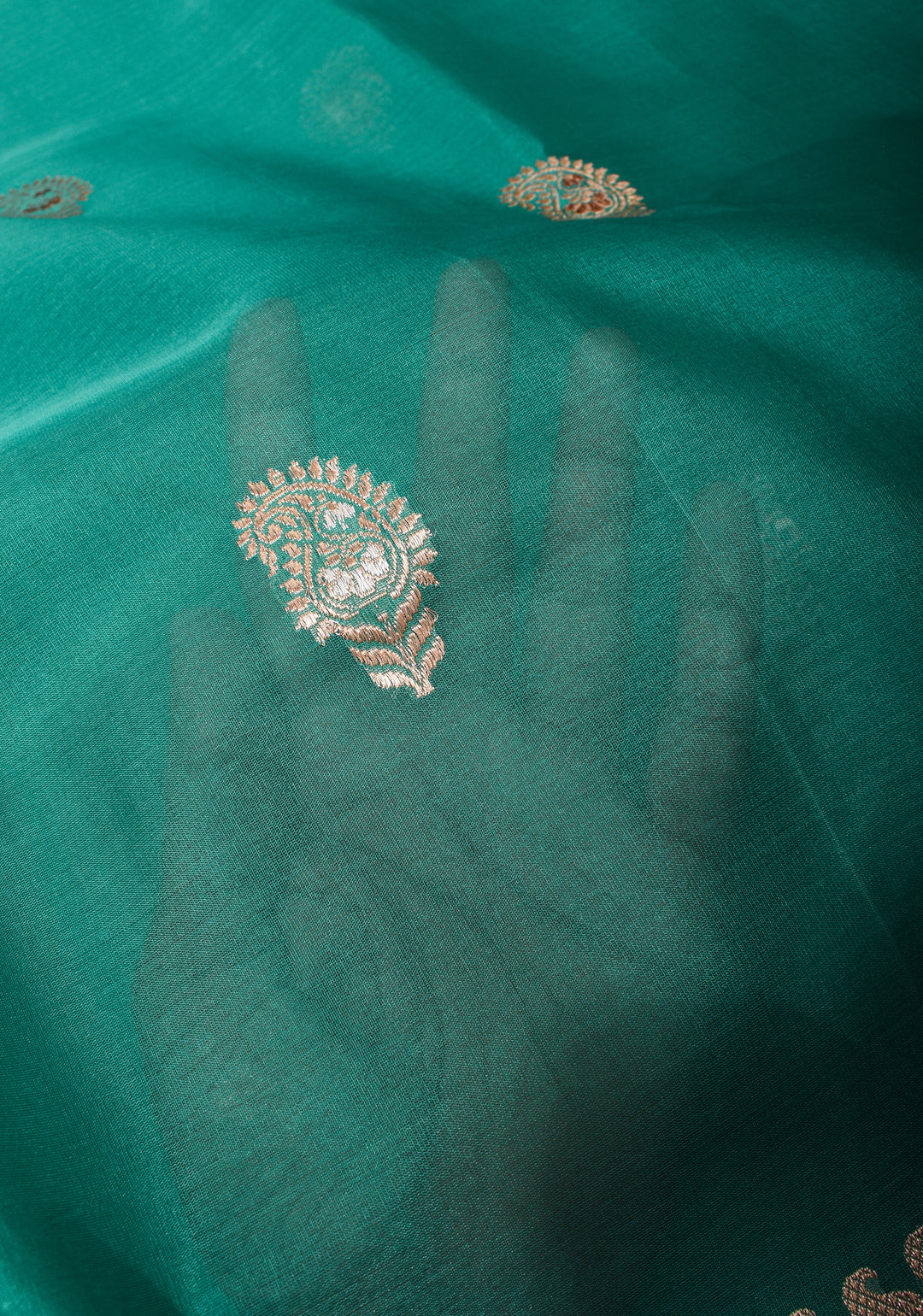 Teal Banarasi Kora Silk Saree With Meenakari Floral Butta and Border | SILK MARK CERTIFIED