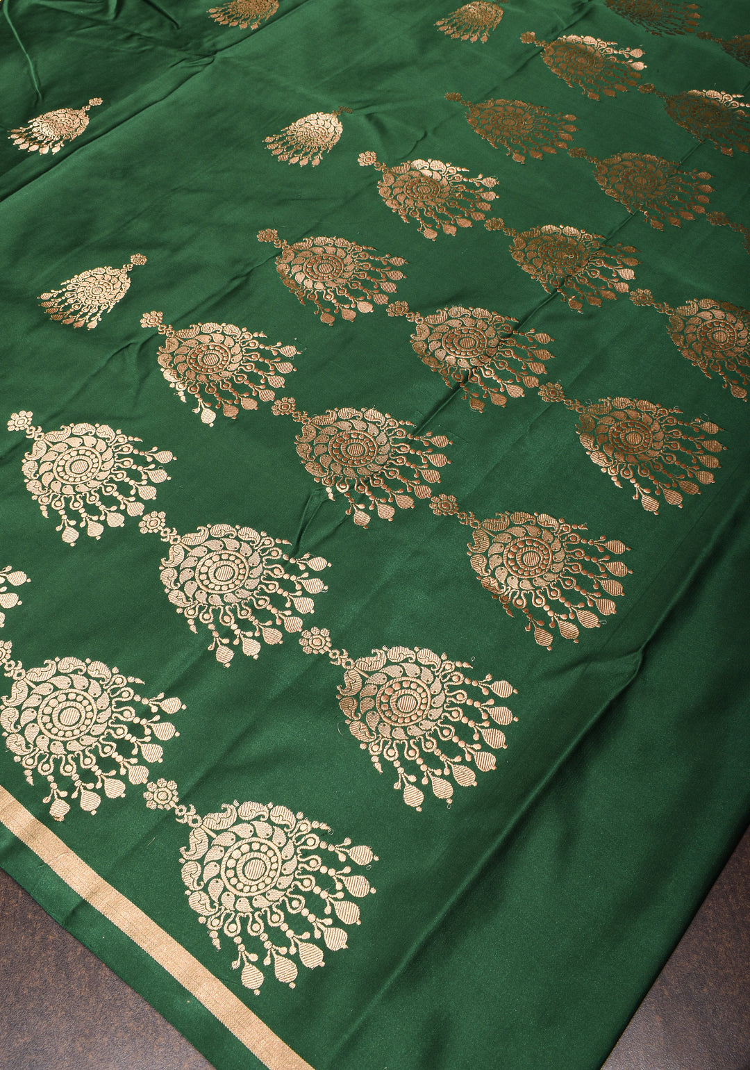 Bottle Green Pure Mashru Silk Saree with Jhumka motif | SILK MARK CERTIFIED