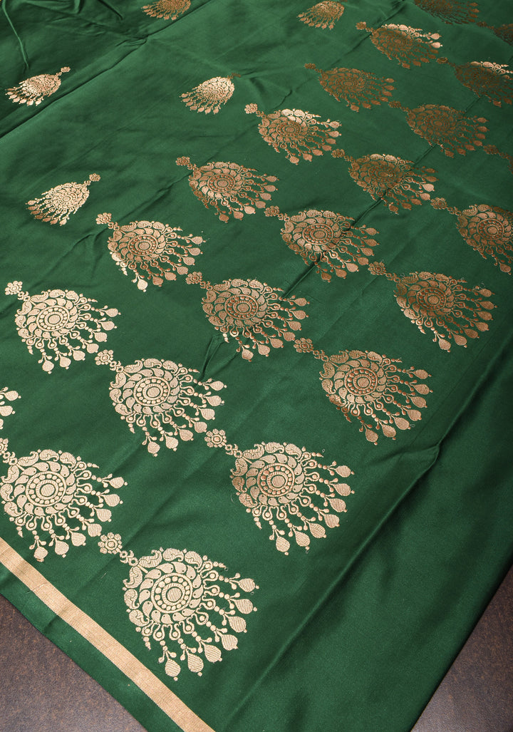 Bottle Green Pure Mashru Silk Saree with Jhumka motif | SILK MARK CERTIFIED