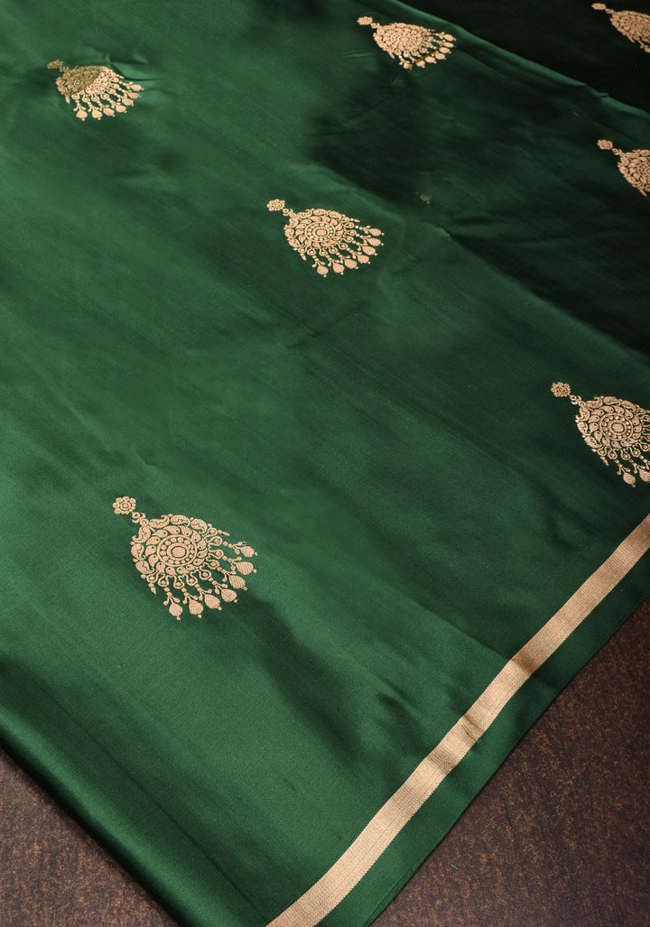 Bottle Green Pure Mashru Silk Saree with Jhumka motif | SILK MARK CERTIFIED