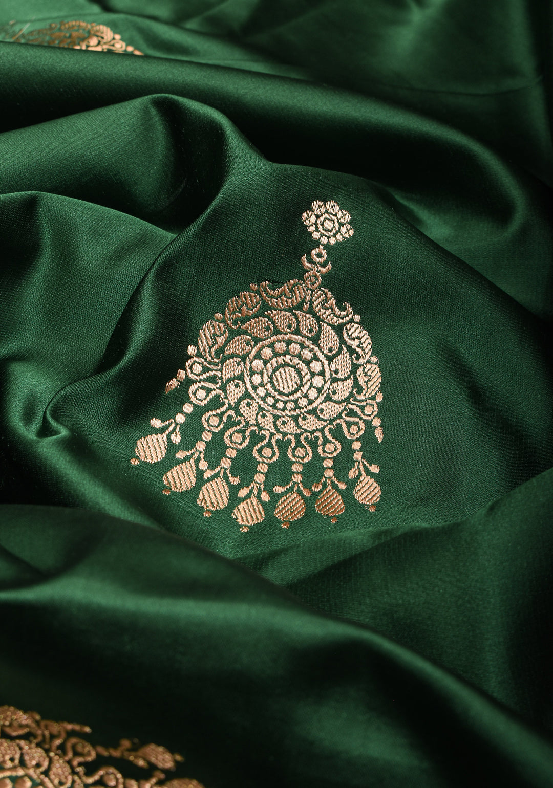 Bottle Green Pure Mashru Silk Saree with Jhumka motif | SILK MARK CERTIFIED
