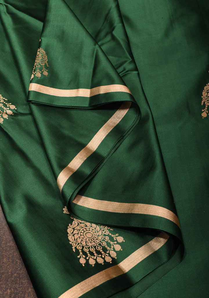 Bottle Green Pure Mashru Silk Saree with Jhumka motif | SILK MARK CERTIFIED