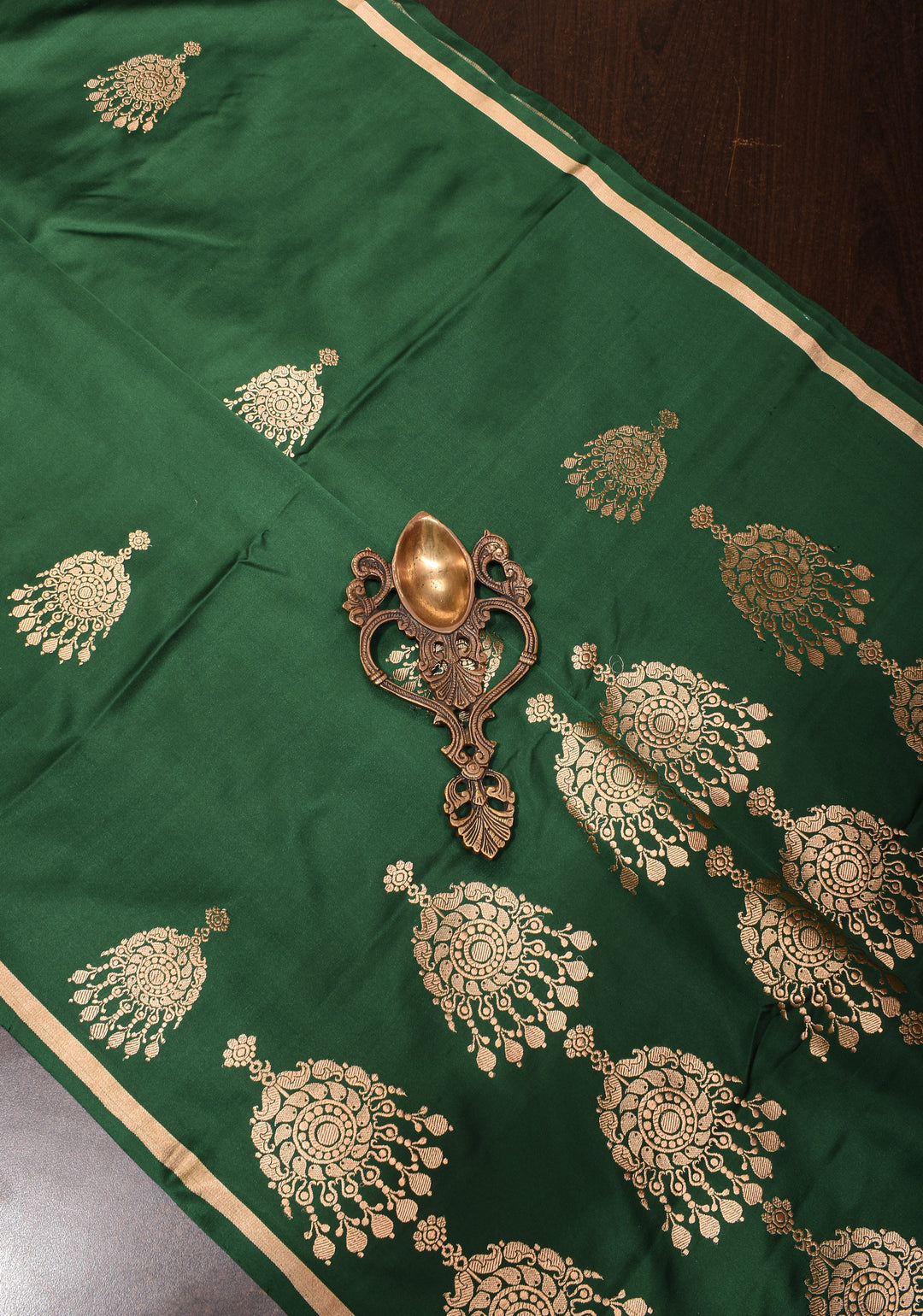 Bottle Green Pure Mashru Silk Saree with Jhumka motif | SILK MARK CERTIFIED