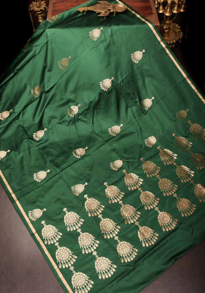 Bottle Green Pure Mashru Silk Saree with Jhumka motif | SILK MARK CERTIFIED