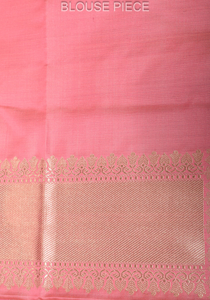 Rose Pink Tanchoi Floral Banarasi Silk Saree in Pure Silk Satin with Zari Border  | SILK MARK CERTIFIED