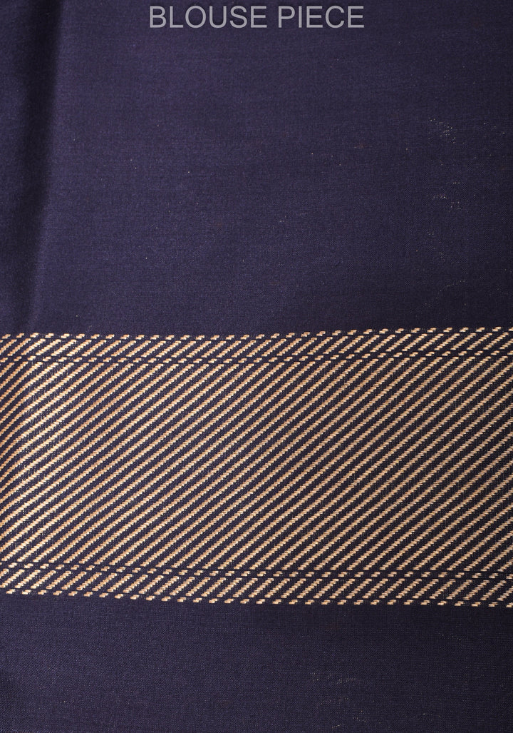 Navy Blue Banarasi Katan Silk Saree with PersoanMeenakari floral Brocade and Zari Border | SILK MARK CERTIFIED
