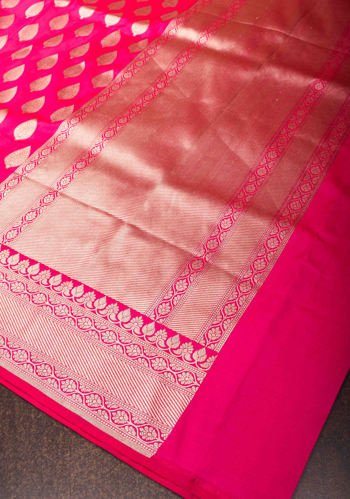 Dark Pink Banarasi Brocade Katan Silk Saree with Zari Border | SILK MARK CERTIFIED