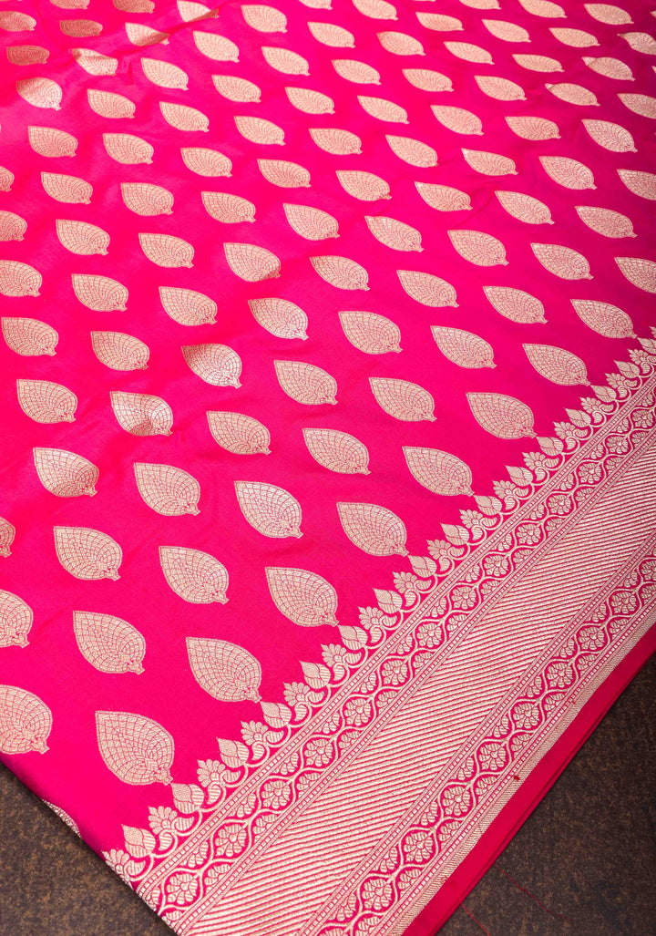 Dark Pink Banarasi Brocade Katan Silk Saree with Zari Border | SILK MARK CERTIFIED