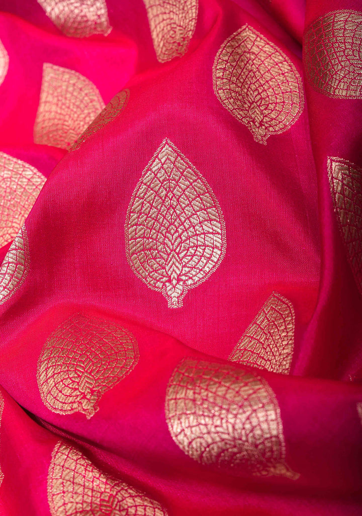 Dark Pink Banarasi Brocade Katan Silk Saree with Zari Border | SILK MARK CERTIFIED