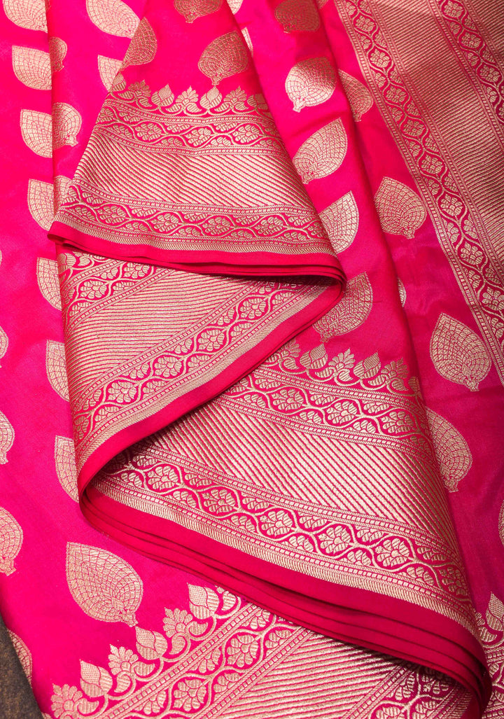 Dark Pink Banarasi Brocade Katan Silk Saree with Zari Border | SILK MARK CERTIFIED