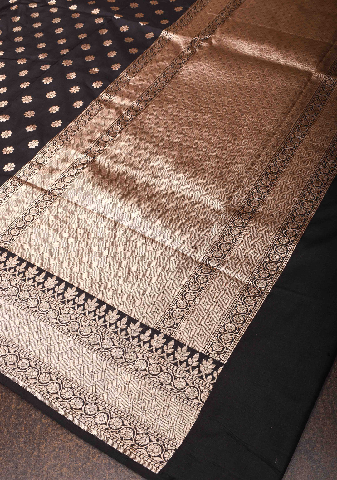Banarasi Pure Katan Silk Saree in Black with Chunri Buttis and Zari Border | SILK MARK CERTIFIED