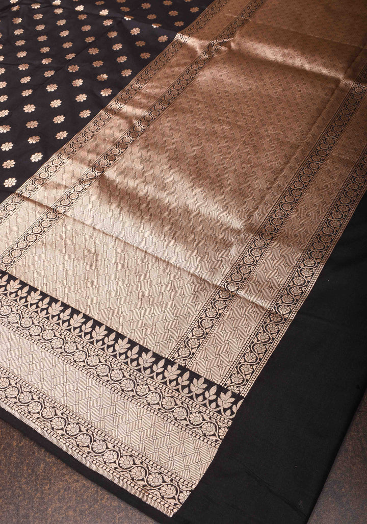 Banarasi Pure Katan Silk Saree in Black with Chunri Buttis and Zari Border | SILK MARK CERTIFIED