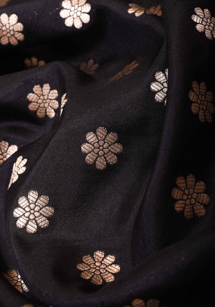 Banarasi Pure Katan Silk Saree in Black with Chunri Buttis and Zari Border | SILK MARK CERTIFIED