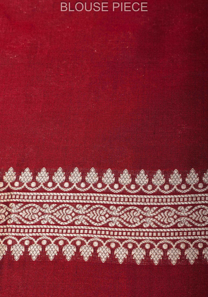 Maroon Banarasi Katan Silk Saree with damask motifs and zari border | SILK MARK CERTIFIED