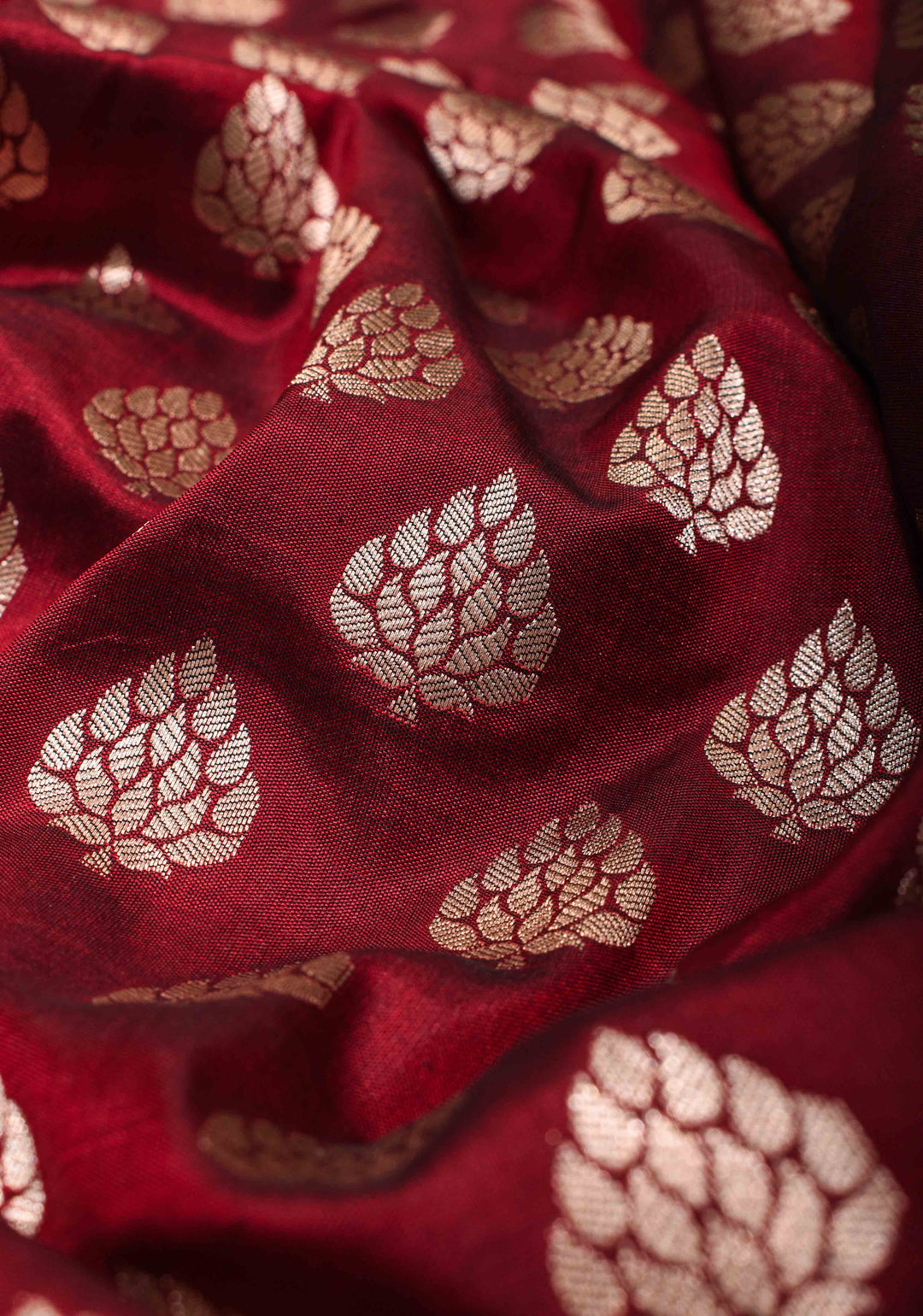 Maroon Banarasi Katan Silk Saree with damask motifs and zari border | SILK MARK CERTIFIED