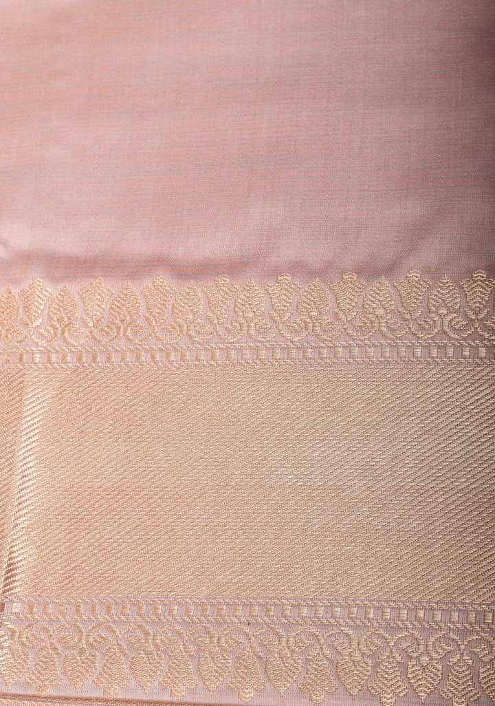 Blush Pink Tanchoi Banarasi Satin Silk Saree with Floral Brocade | SILK MARK CERTIFIED