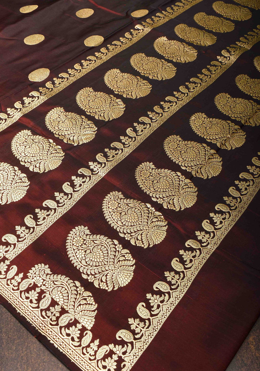 Brown Mashru Silk Saree with Zari Butta and Minimal Zari Border | Silk Mark Certified