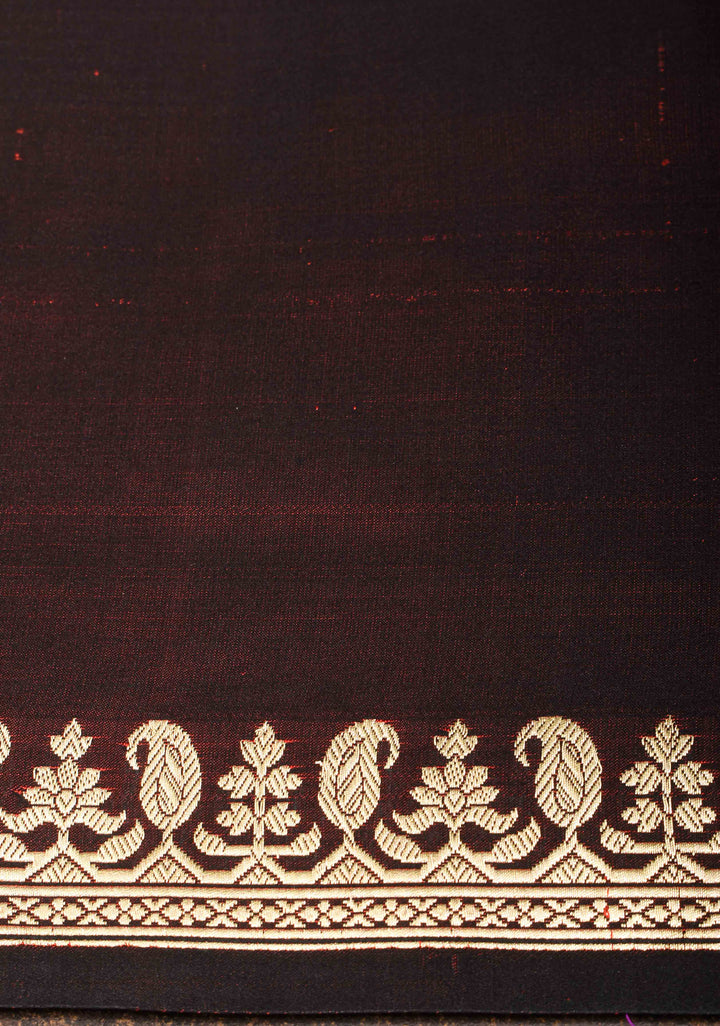 Brown Mashru Silk Saree with Zari Butta and Minimal Zari Border | Silk Mark Certified