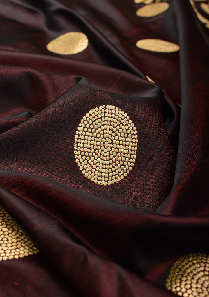 Brown Mashru Silk Saree with Zari Butta and Minimal Zari Border | Silk Mark Certified