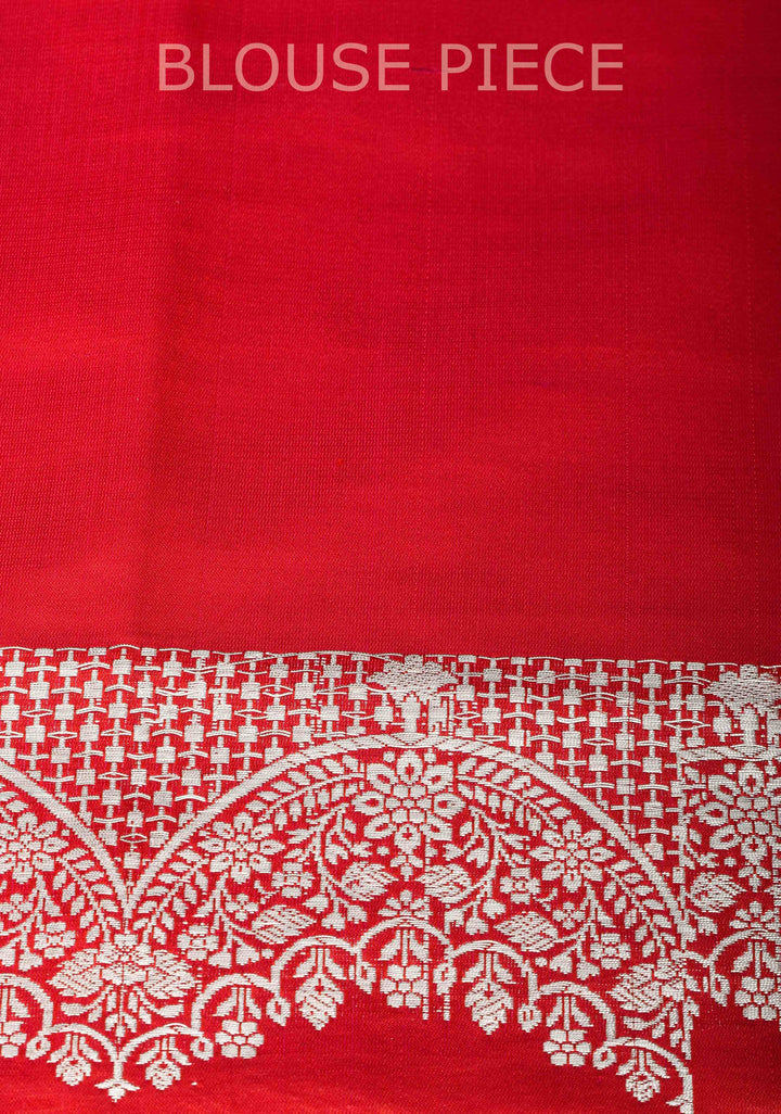 Pinkish Red Mashru silk with Zari butis and Scallop Border | SILK MARK CERTIFIED